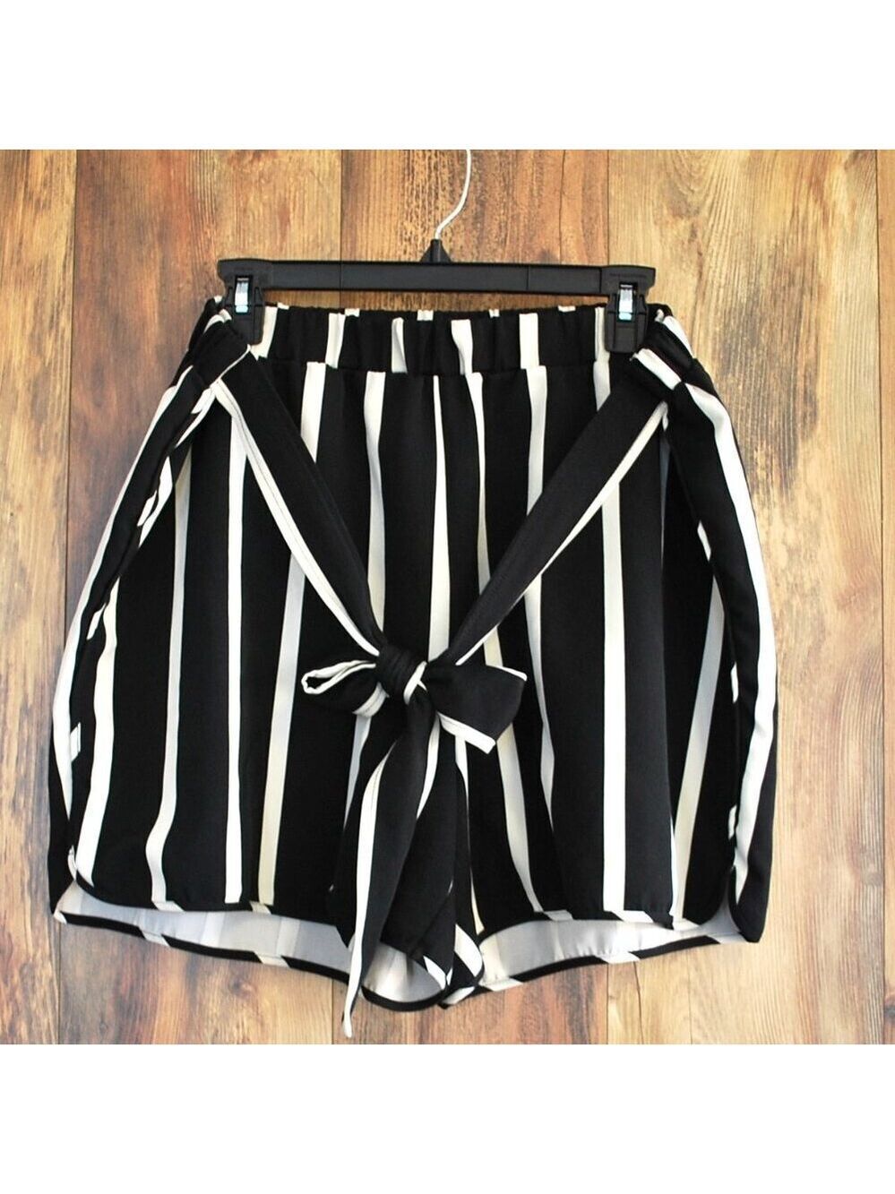 Venus Women's XL Black/White High Waist Dress Shorts with Tie